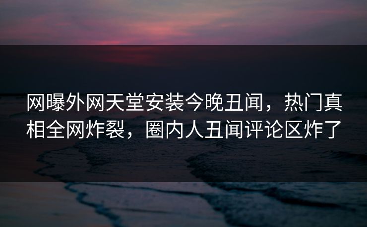 网曝外网天堂安装今晚丑闻，热门真相全网炸裂，圈内人丑闻评论区炸了