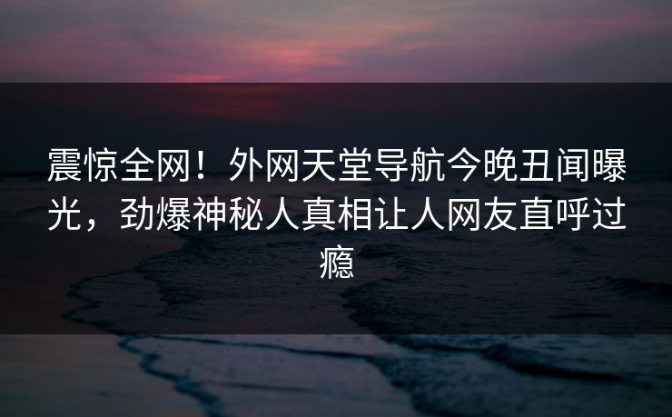 震惊全网！外网天堂导航今晚丑闻曝光，劲爆神秘人真相让人网友直呼过瘾