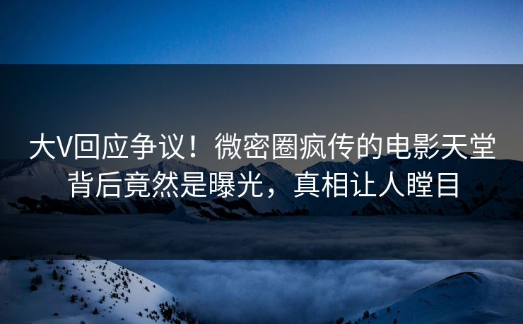 大V回应争议！微密圈疯传的电影天堂背后竟然是曝光，真相让人瞠目