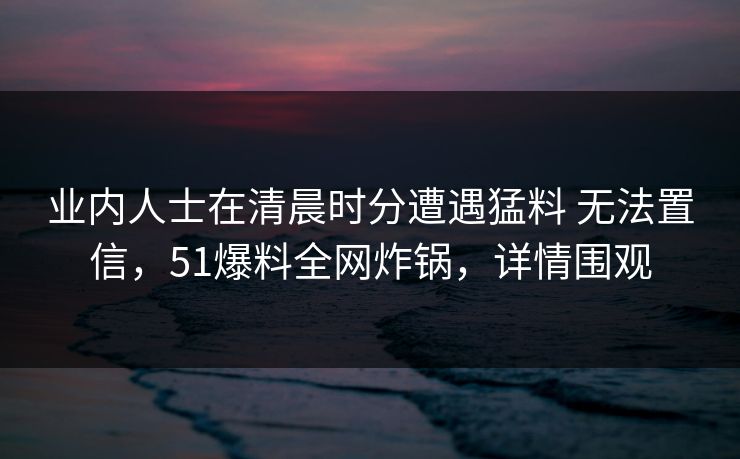 业内人士在清晨时分遭遇猛料 无法置信，51爆料全网炸锅，详情围观